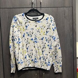 Central Park West White Sweater with Blue and Yellow Accents